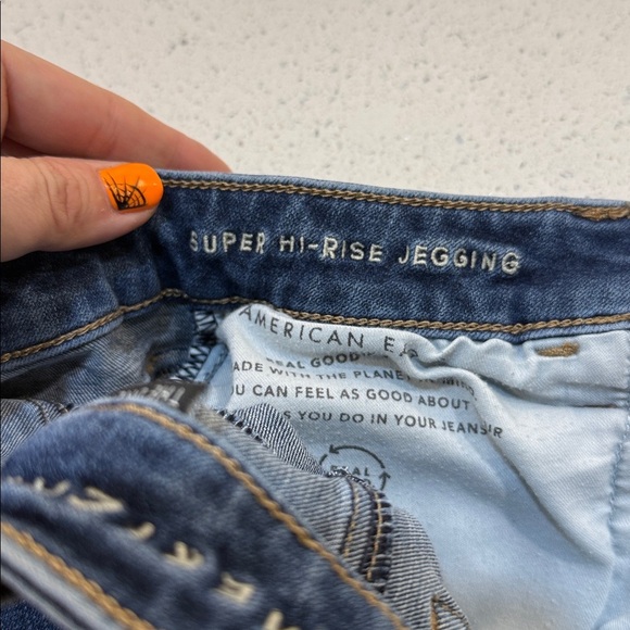American Eagle Super Hi-Rise Blue Jeggings size 8 - Picture 4 of 11